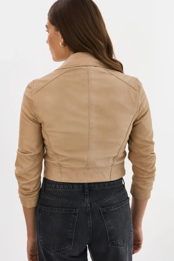 LAMARQUE Leather Jackets | JANIKA | Cropped Leather Biker Jacket Wheat