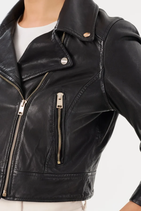 LAMARQUE Leather Jackets | JANIKA | Cropped Leather Biker Jacket Black