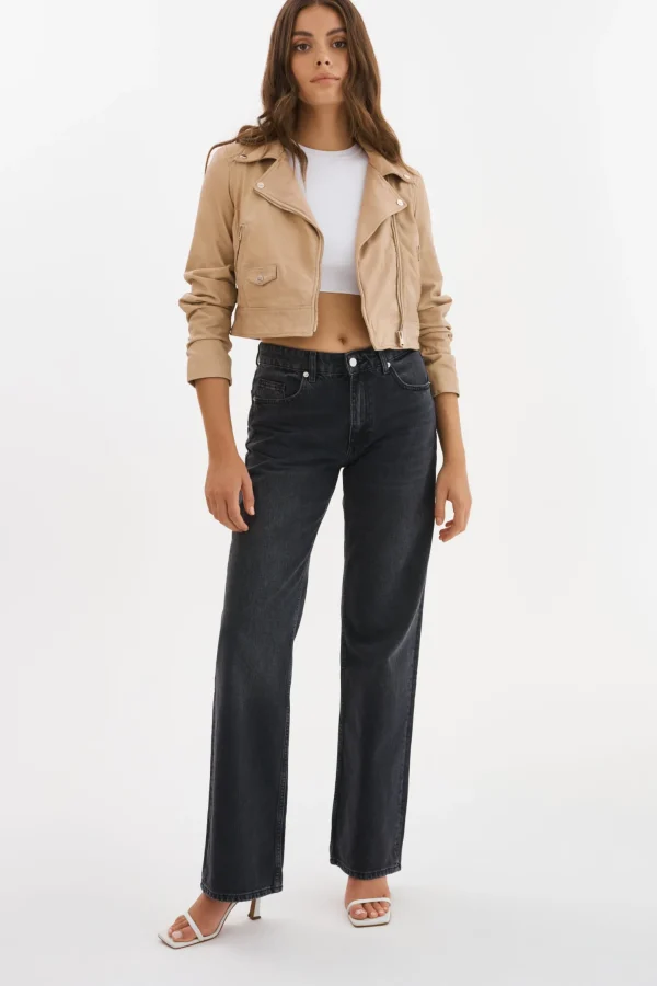 LAMARQUE Leather Jackets | JANIKA | Cropped Leather Biker Jacket Wheat