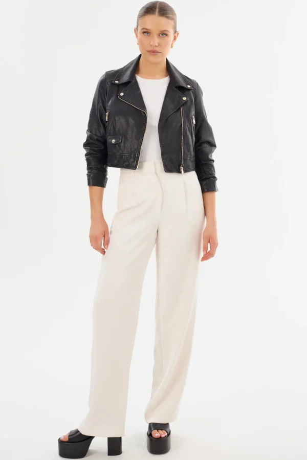 LAMARQUE Leather Jackets | JANIKA | Cropped Leather Biker Jacket Black