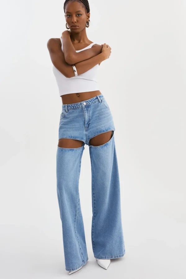 LAMARQUE Pants&Shorts | JAYLENE | Denim Cut-Out Jeans Light Blue Wash