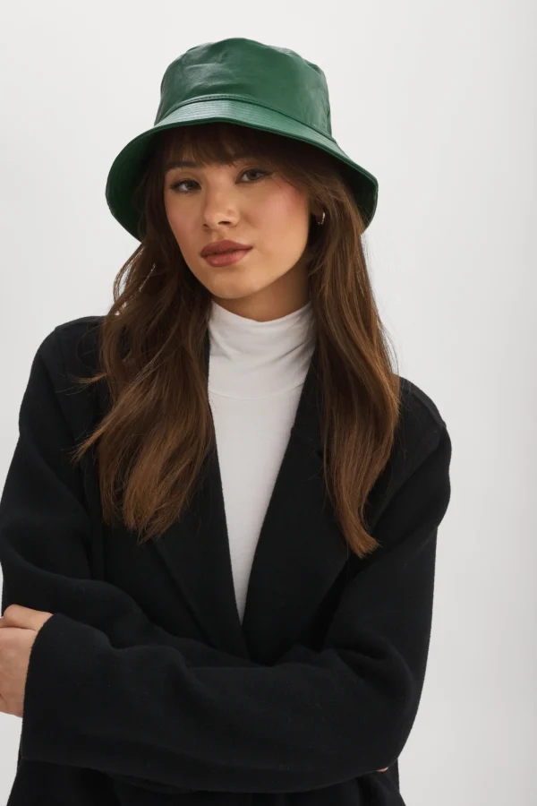 LAMARQUE Accessories | JEANNE LEATHER BUCKET HAT Bottle Green