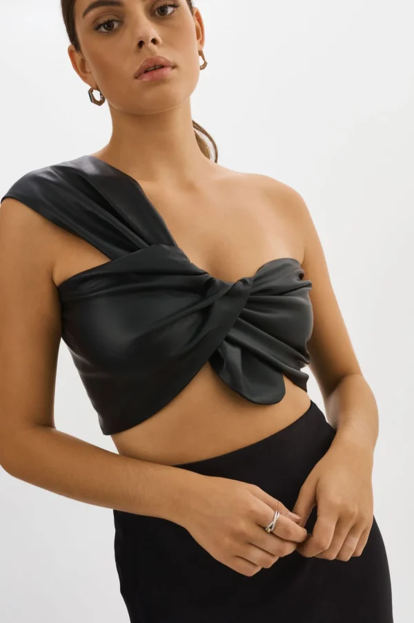 LAMARQUE Tops | JOLIE | Faux Leather One Shoulder Top Black