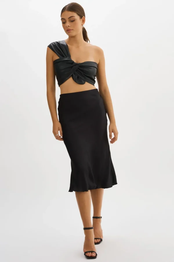 LAMARQUE Tops | JOLIE | Faux Leather One Shoulder Top Black