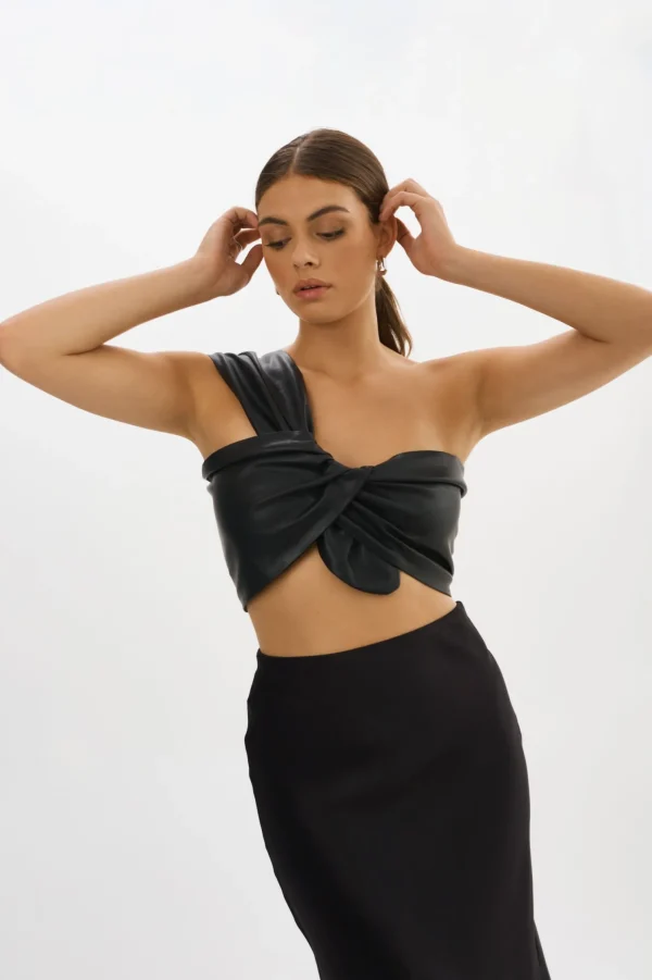 LAMARQUE Tops | JOLIE | Faux Leather One Shoulder Top Black