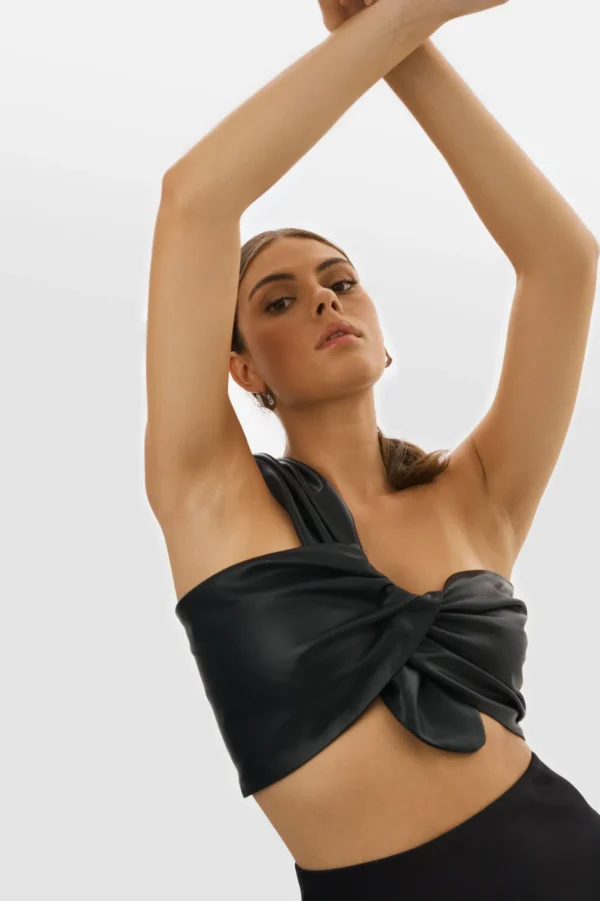 LAMARQUE Tops | JOLIE | Faux Leather One Shoulder Top Black