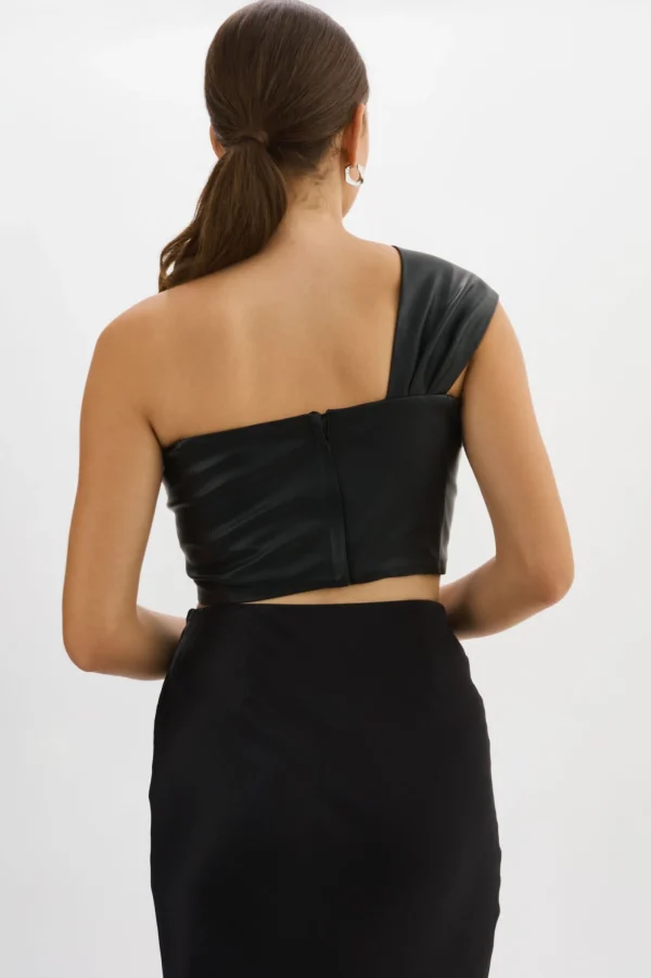 LAMARQUE Tops | JOLIE | Faux Leather One Shoulder Top Black