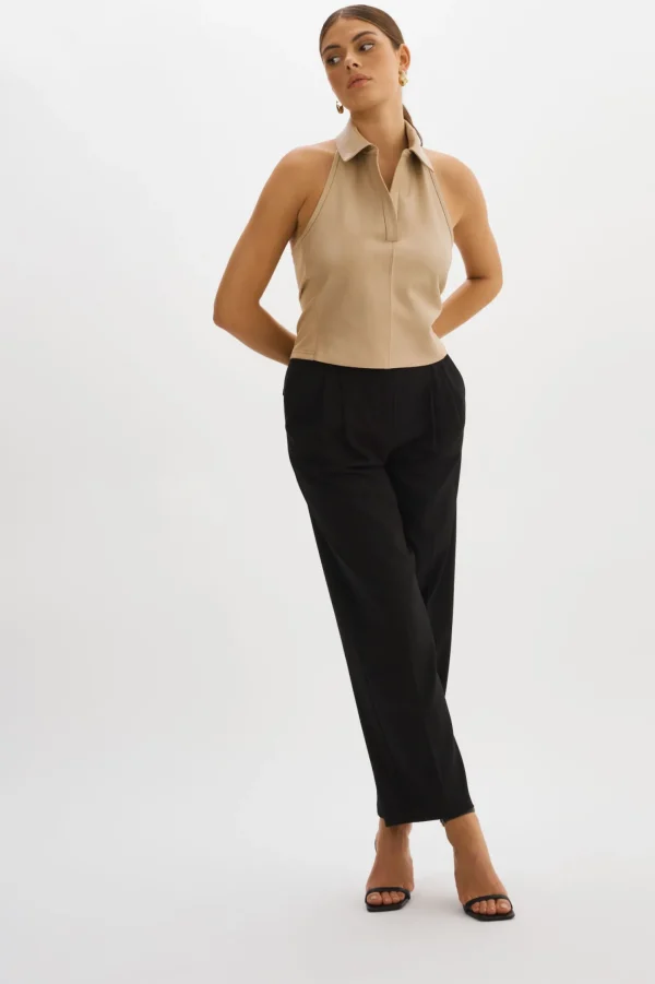 LAMARQUE Tops | JULANE | Leather Halterneck Top WHEAT