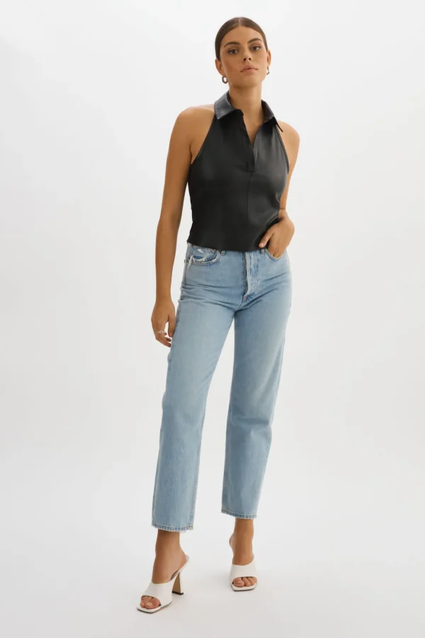 LAMARQUE Tops | JULANE | Leather Halterneck Top Black