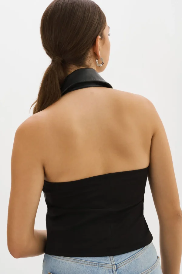 LAMARQUE Tops | JULANE | Leather Halterneck Top Black
