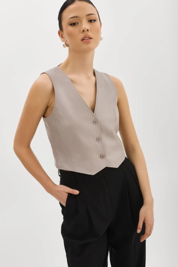 LAMARQUE Tops | KALLIE | Leather Vest Ash Grey