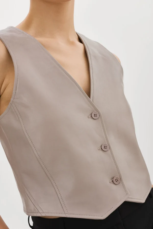 LAMARQUE Tops | KALLIE | Leather Vest Ash Grey