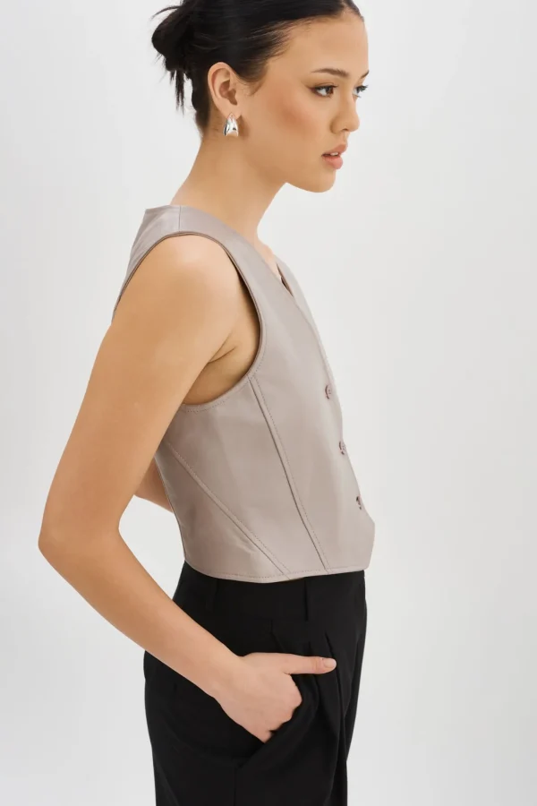LAMARQUE Tops | KALLIE | Leather Vest Ash Grey