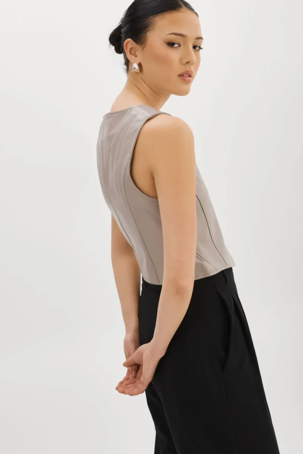 LAMARQUE Tops | KALLIE | Leather Vest Ash Grey