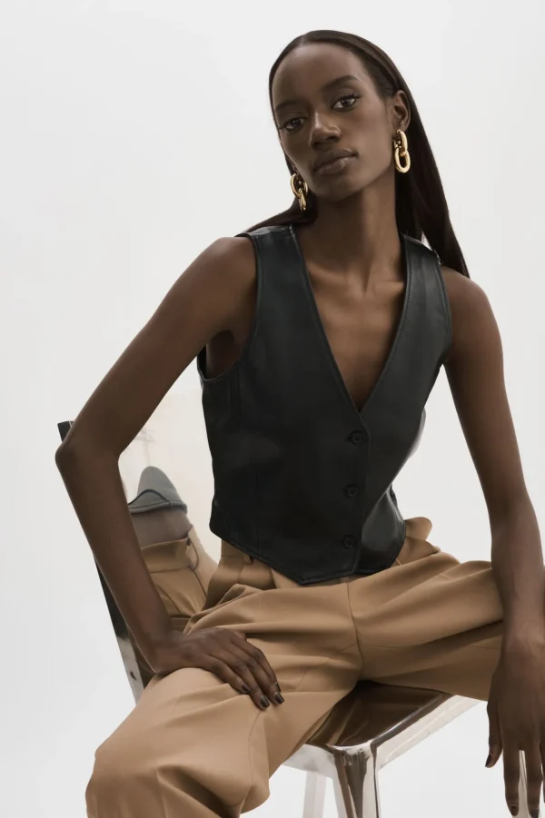 LAMARQUE Tops | KALLIE | Leather Vest Black