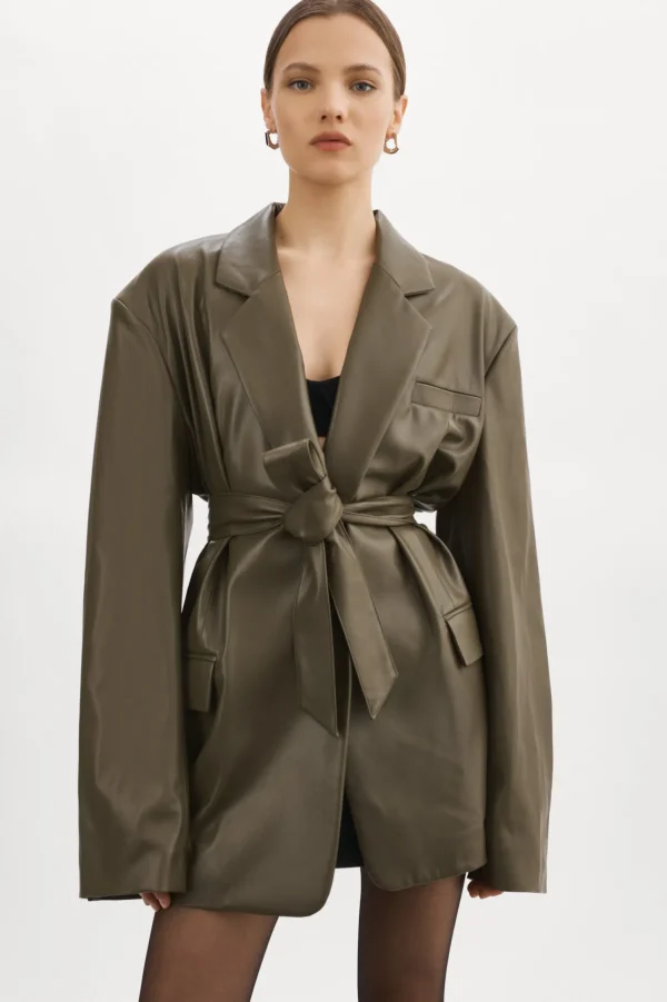 LAMARQUE Dresses | Coats&Jackets | Kassandra | Faux Leather Oversized Blazer Khaki