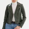 LAMARQUE Leather Jackets | KELSEY | Biker Leather Jacket Champagne Hardware Dark Olive