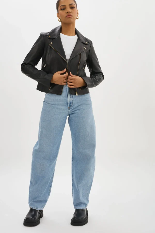 LAMARQUE Leather Jackets | KELSEY GOLD | Leather Biker Jacket Black