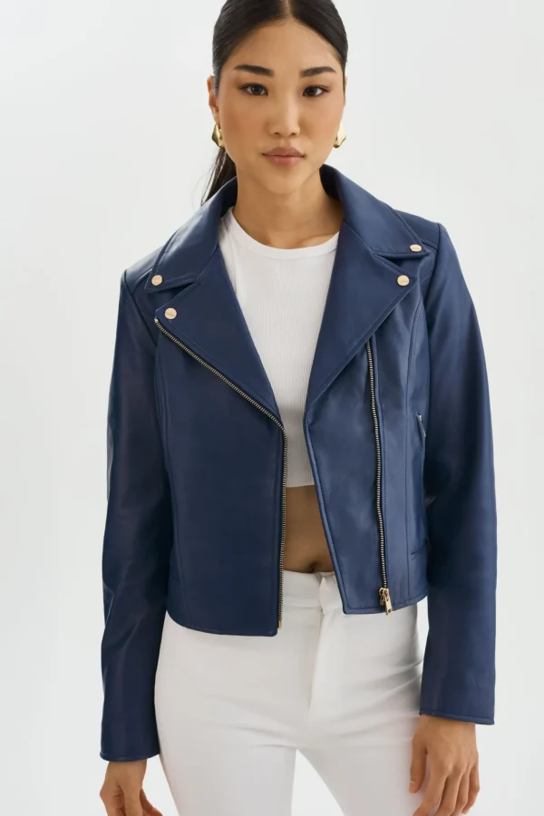 LAMARQUE Leather Jackets | KELSEY GOLD | Leather Biker Jacket Aegean Blue