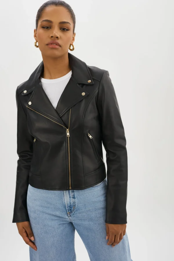 LAMARQUE Leather Jackets | KELSEY GOLD | Leather Biker Jacket Black