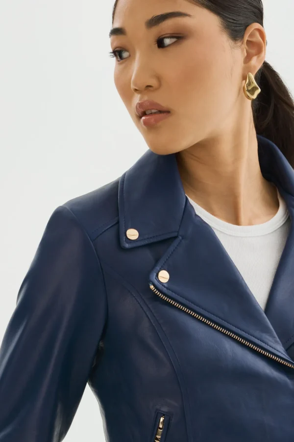 LAMARQUE Leather Jackets | KELSEY GOLD | Leather Biker Jacket Aegean Blue