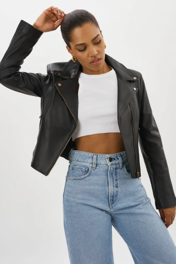 LAMARQUE Leather Jackets | KELSEY GOLD | Leather Biker Jacket Black