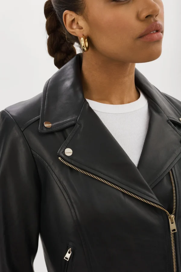 LAMARQUE Leather Jackets | KELSEY GOLD | Leather Biker Jacket Black