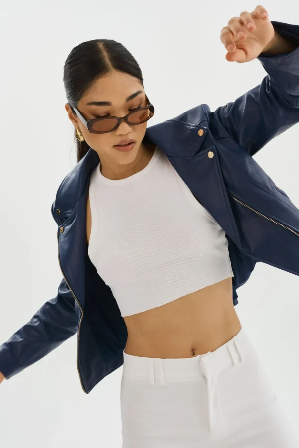 LAMARQUE Leather Jackets | KELSEY GOLD | Leather Biker Jacket Aegean Blue