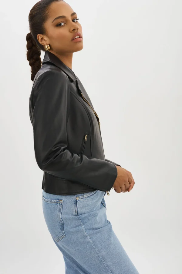 LAMARQUE Leather Jackets | KELSEY GOLD | Leather Biker Jacket Black