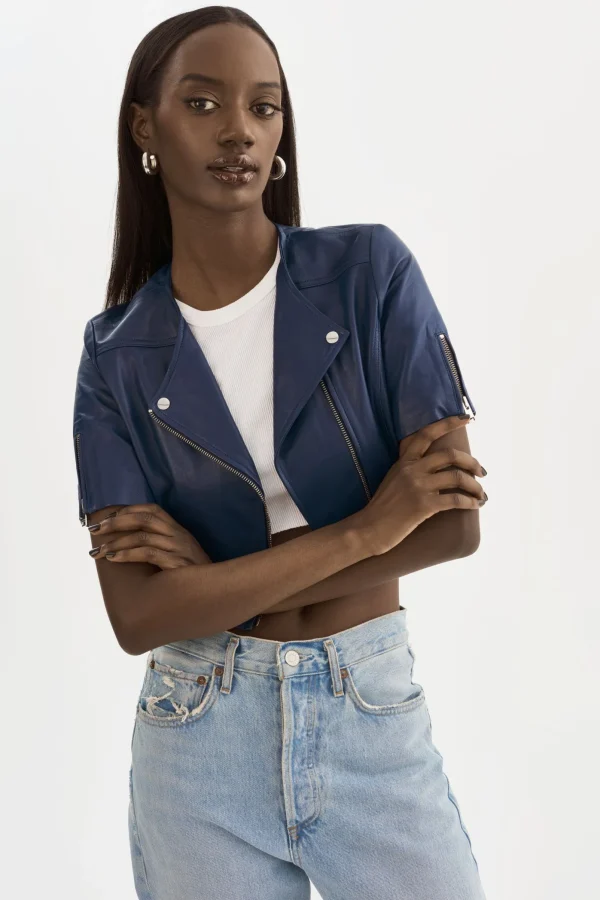 LAMARQUE Leather Jackets | KIRSI | Cropped Biker Jacket Aegean Blue