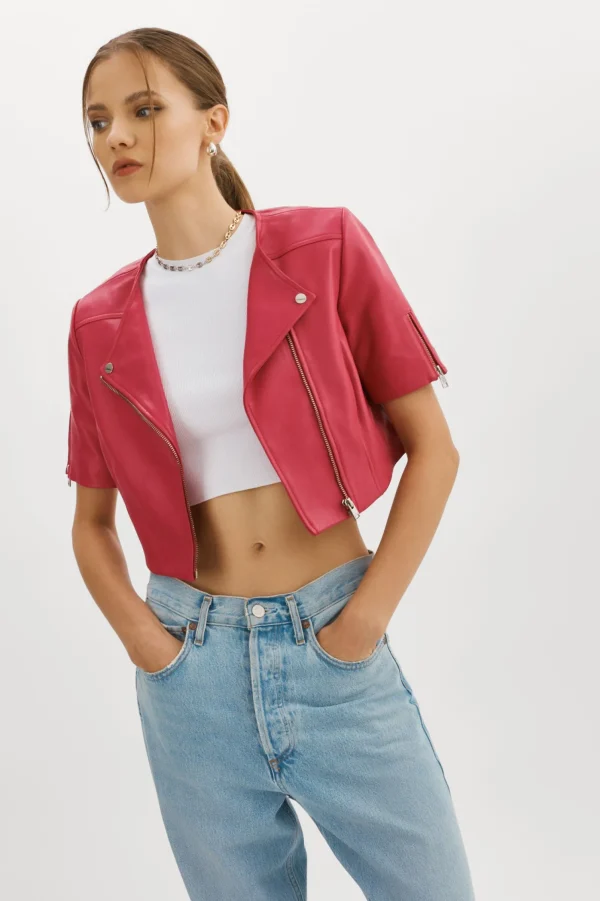 LAMARQUE Leather Jackets | KIRSI | Cropped Biker Jacket Berry