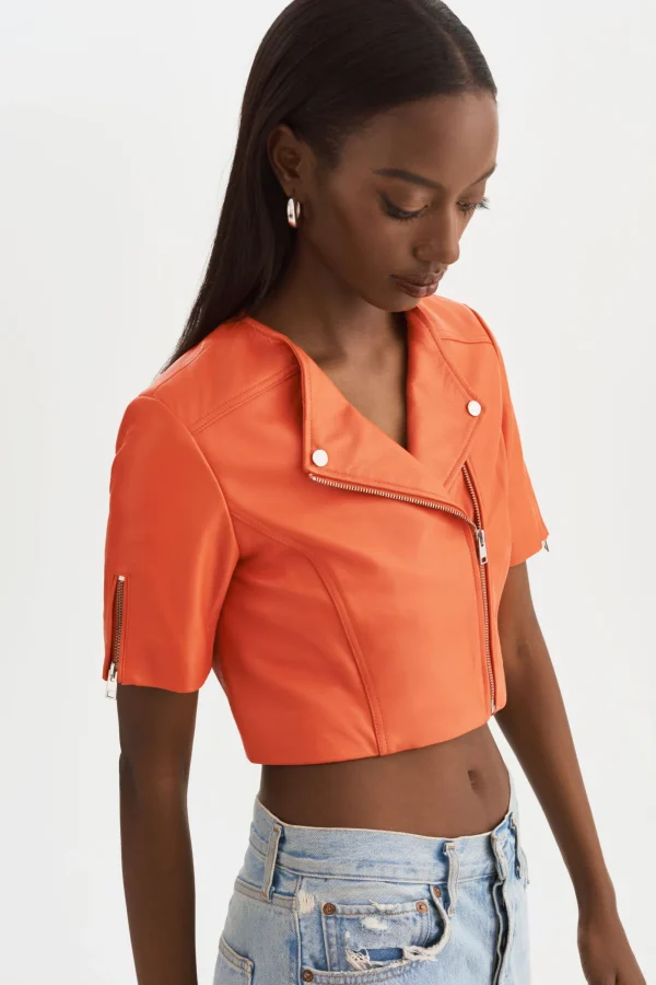 LAMARQUE Leather Jackets | KIRSI | Cropped Biker Jacket Spicy Orange