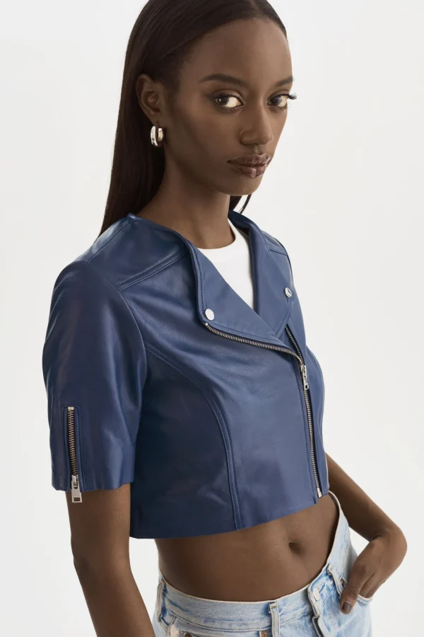 LAMARQUE Leather Jackets | KIRSI | Cropped Biker Jacket Aegean Blue