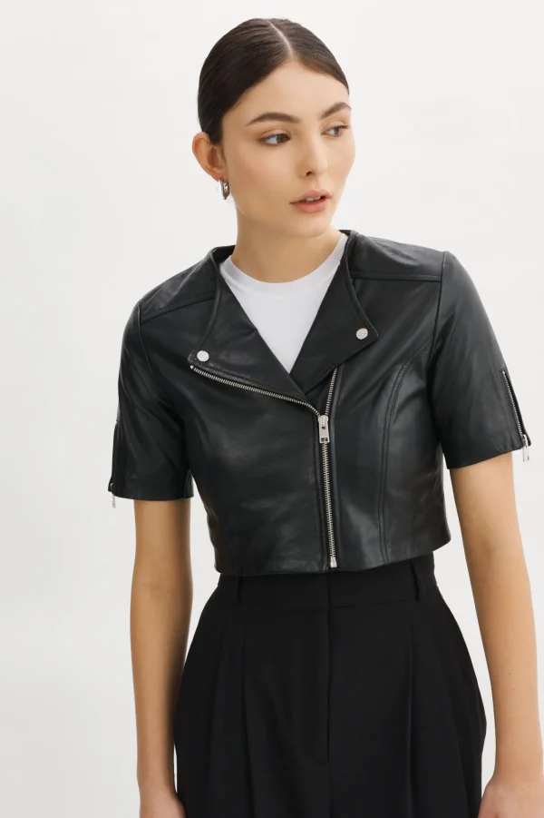 LAMARQUE Leather Jackets | KIRSI | Cropped Biker Jacket Black