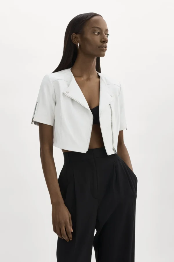 LAMARQUE Leather Jackets | KIRSI | Cropped Biker Jacket White