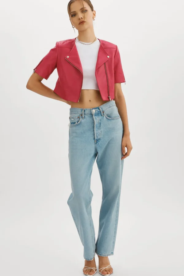 LAMARQUE Leather Jackets | KIRSI | Cropped Biker Jacket Berry