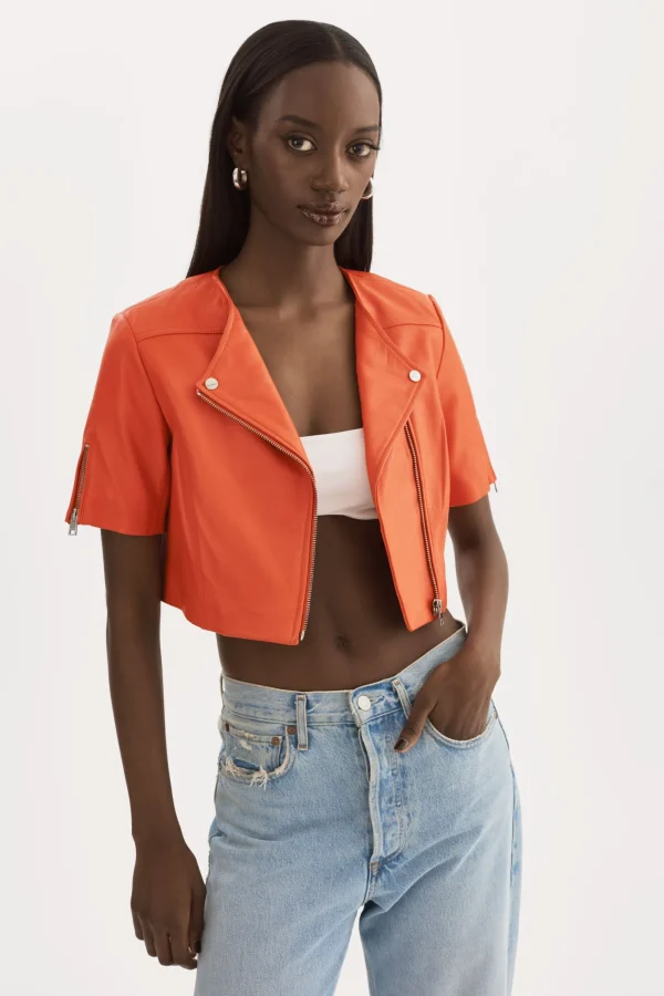 LAMARQUE Leather Jackets | KIRSI | Cropped Biker Jacket Spicy Orange