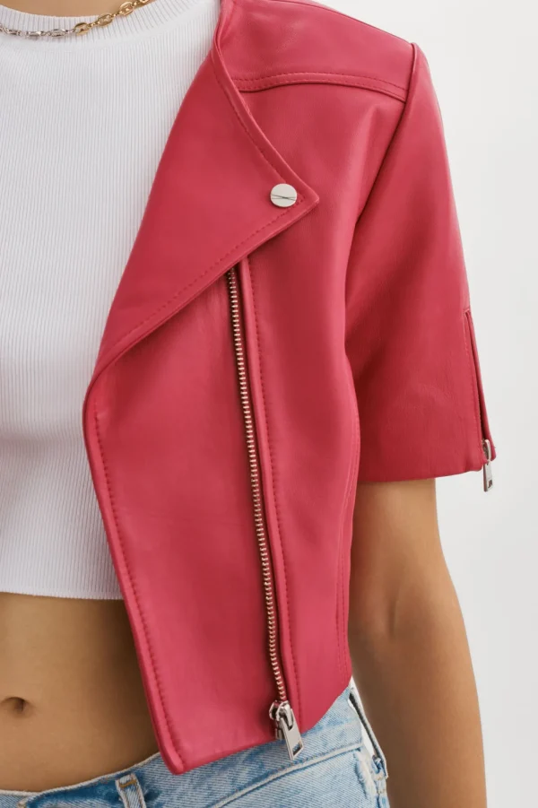 LAMARQUE Leather Jackets | KIRSI | Cropped Biker Jacket Berry