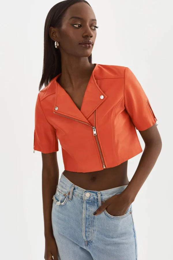 LAMARQUE Leather Jackets | KIRSI | Cropped Biker Jacket Spicy Orange