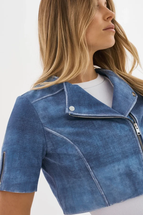 LAMARQUE Leather Jackets | KIRSI | Cropped Biker Jacket Distressed Indigo