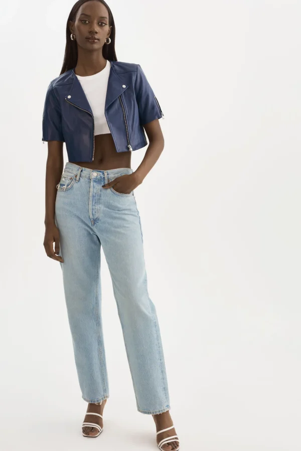 LAMARQUE Leather Jackets | KIRSI | Cropped Biker Jacket Aegean Blue