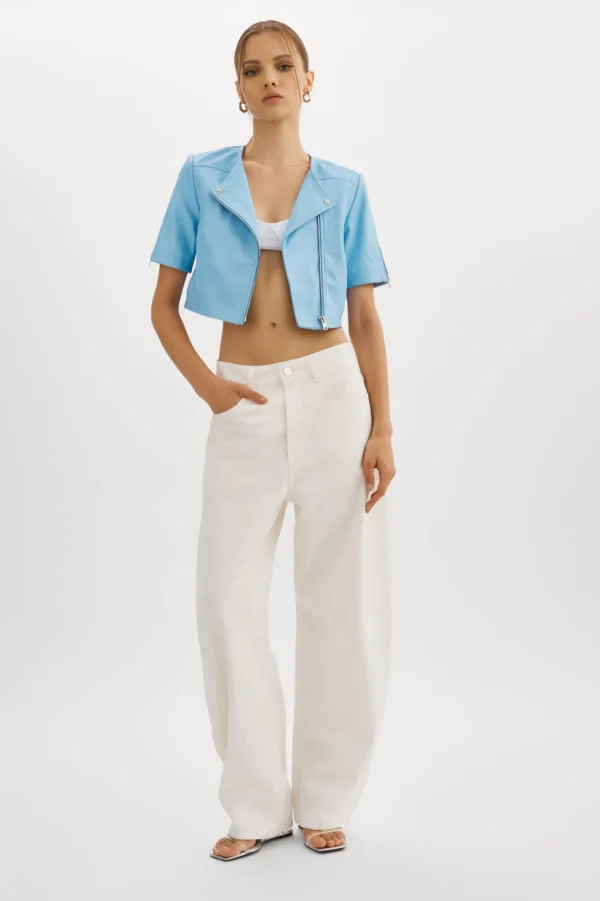 LAMARQUE Leather Jackets | KIRSI | Cropped Biker Jacket Powder blue