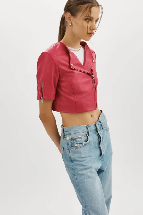 LAMARQUE Leather Jackets | KIRSI | Cropped Biker Jacket Berry