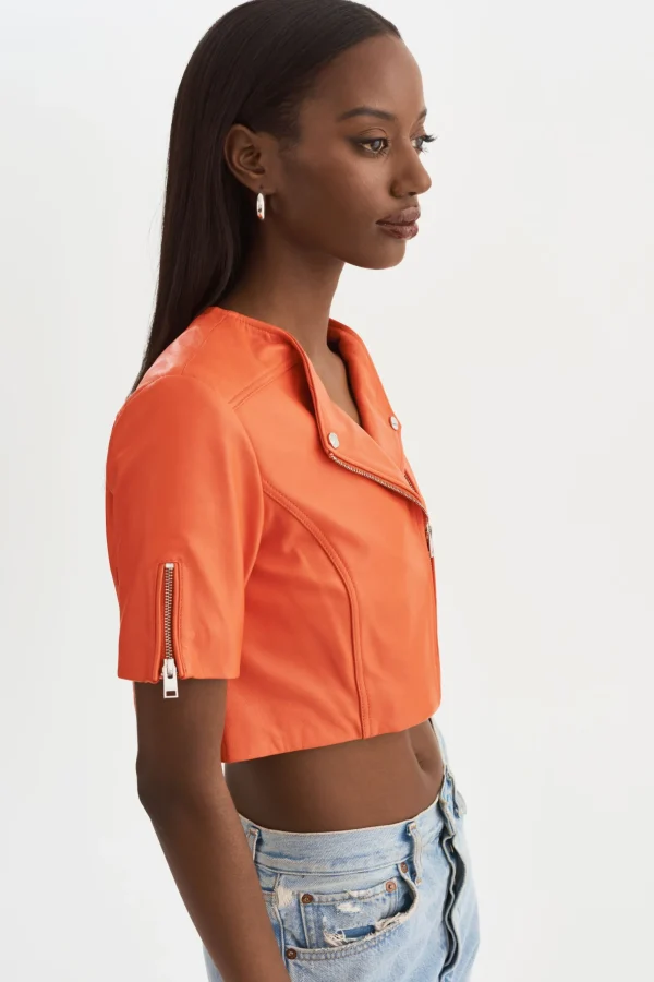 LAMARQUE Leather Jackets | KIRSI | Cropped Biker Jacket Spicy Orange