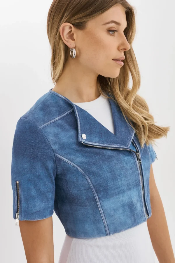 LAMARQUE Leather Jackets | KIRSI | Cropped Biker Jacket Distressed Indigo