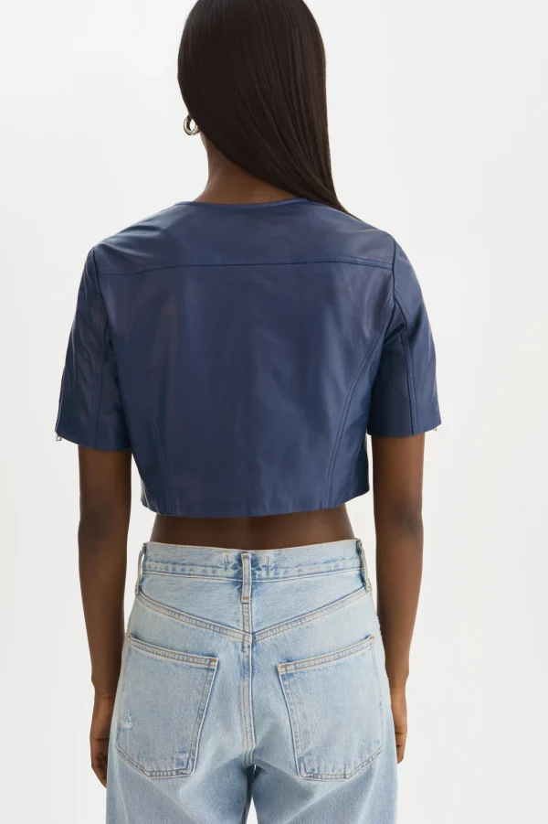 LAMARQUE Leather Jackets | KIRSI | Cropped Biker Jacket Aegean Blue