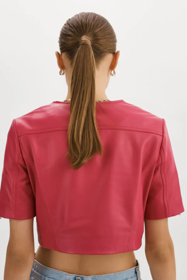 LAMARQUE Leather Jackets | KIRSI | Cropped Biker Jacket Berry