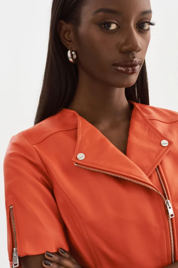 LAMARQUE Leather Jackets | KIRSI | Cropped Biker Jacket Spicy Orange