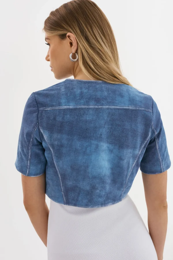 LAMARQUE Leather Jackets | KIRSI | Cropped Biker Jacket Distressed Indigo