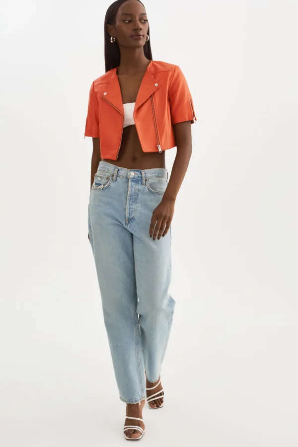 LAMARQUE Leather Jackets | KIRSI | Cropped Biker Jacket Spicy Orange